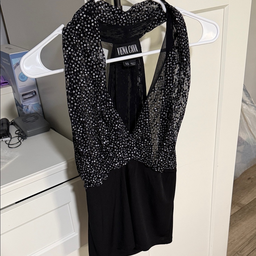 Vena Cava Black Halter Sequin Cocktail Top